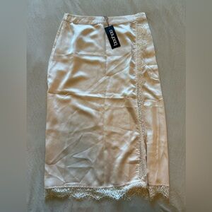 Boohoo Lace Detail Split Front Satin Midi Skirt